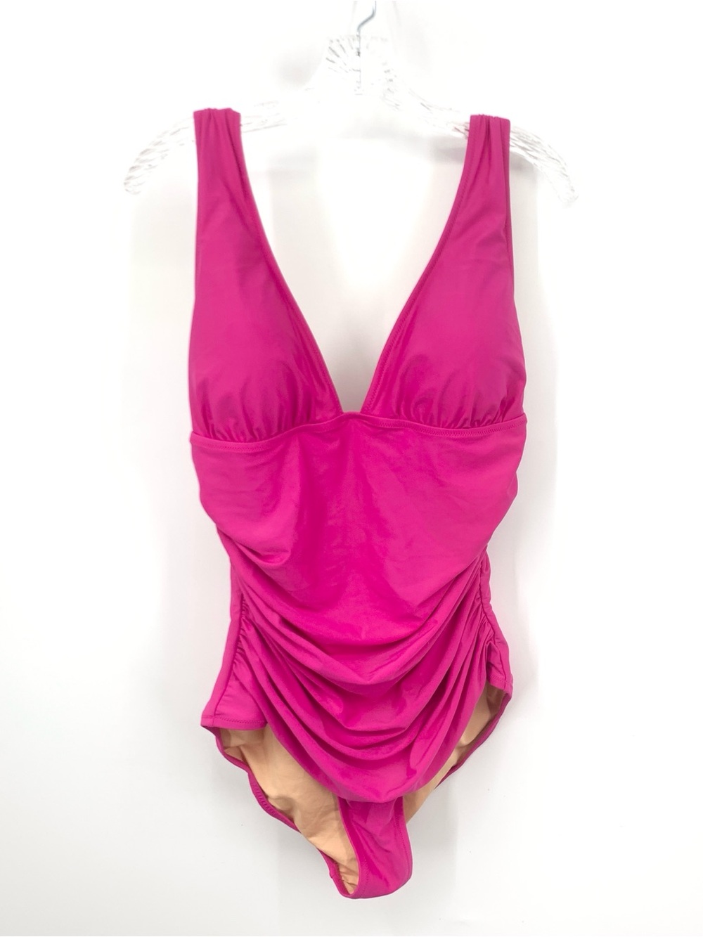J Crew Women Size 14 Bathing Suit Pink One Piece Swimwear Ruched V Neck Tank